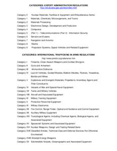 CATEGORIES: EXPORT ADMINISTRATION REGULATIONS