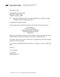 December 22, 2014 Legislative Research Committee Room 300 – Capitol Annex Frankfort, Kentucky[removed]Re: