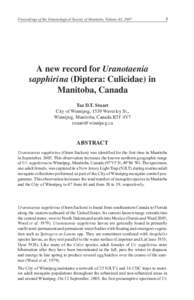 Proceedings of the Entomological Society of Manitoba, Volume 63, 2007   A new record for Uranotaenia sapphirina (Diptera: Culicidae) in