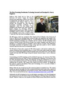 The Most Promising Desalination Technology Invented and Developed by Surrey Engineers Professor Adel Sharif and his Team at the University of Surrey’s Centre for Osmosis Research and Applications (CORA) at the Faculty 