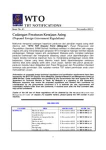 WTO TBT NOTIFICATIONS Issue No. 21 November 2013