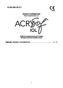 [removed]AD-011  PRODUCT INFORMATION Alcon Laboratories, Inc.  STERILE UV-Absorbing Acrylic Foldable