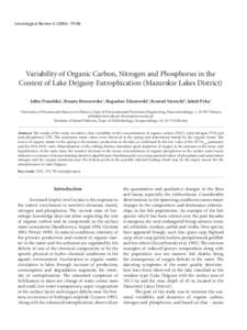 Limnological Review): 79-86 Variability of Organic Carbon, Nitrogen and Phosphorus in the Context of Lake Dejguny 79  Variability of Organic Carbon, Nitrogen and Phosphorus in the
