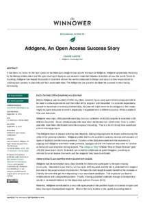 BIOLOGICAL SCIENCES   Addgene, An Open Access Success Story JOANNE KAMENS