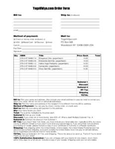 YogaVidya.com Mail/Fax Order Form