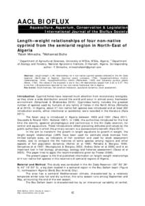 AACL BIOFLUX Aquaculture, Aquarium, Conservation & Legislation International Journal of the Bioflux Society Length–weight relationships of four non-native cyprinid from the semiarid region in North-East of