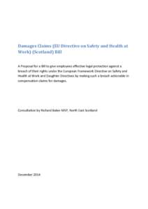 Damages Claims (EU Directive on Safety and Health at Work) (Scotland) Bill A Proposal for a Bill to give employees effective legal protection against a breach of their rights under the European Framework Directive on Saf