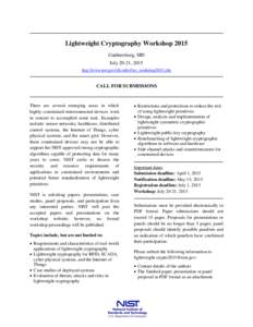 Call for Papers - Lightweight Cryptography Workshop 2015