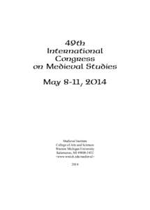 49th International Congress on Medieval Studies May 8–11, 2014