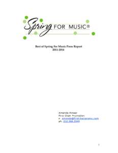 Best of Spring For Music Press Report[removed]  Table of Contents