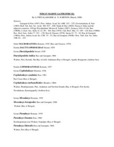 INDIAN MARINE GASTROTRICHA By G. PRIYALAKSHMI & N. R.MENON (March, 2008) Sources: Ganapati & Rao (1967): Proc. Indian. Acad. Sci. 66B: 214 – 225; Govindankutty & Nair (1969): Bull. Nat. Inst. Sci. Acad. 388: 623 – 64