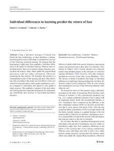 Learn Behav DOIs13420z Individual differences in learning predict the return of fear Samuel J. Gershman 1 & Catherine A. Hartley 2