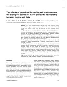 R Ecological Entomology, 181±190 The effects of parasitoid fecundity and host taxon on the biological control of insect pests: the relationship between theory and data