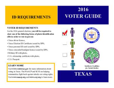 ID REQUIREMENTSVOTER GUIDE  VOTER ID REQUIREMENTS