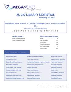 breaking the silence  AUDIO LIBRARY STATISTICS As of May 14th 2013