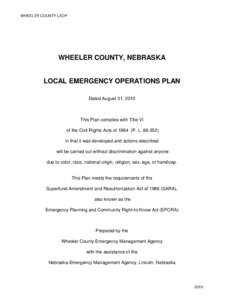 WHEELER COUNTY LEOP  WHEELER COUNTY, NEBRASKA LOCAL EMERGENCY OPERATIONS PLAN Dated August 31, 2010