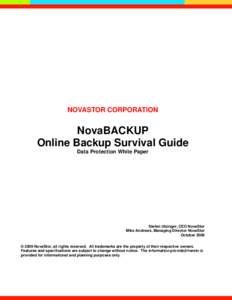 NOVASTOR CORPORATION  NovaBACKUP Online Backup Survival Guide Data Protection White Paper