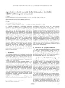 GEOPHYSICAL RESEARCH LETTERS, VOL. 33, L02812, doi:2005GL024436, 2006  A gravity-driven electric current in the Earth’s ionosphere identified in CHAMP satellite magnetic measurements S. Maus Cooperative Institu