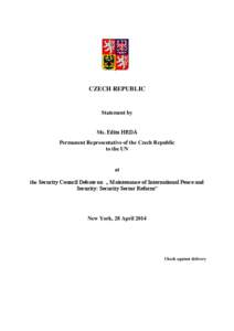 CZECH REPUBLIC  Statement by Ms. Edita HRDÁ Permanent Representative of the Czech Republic to the UN