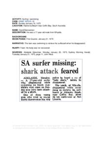 ACTIVITY: Surfing / swimming CASE: GSAF[removed]DATE: Sunday January 19, 1975