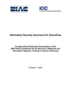 Information Security Assurance for Executives  An International Business Commentary on the 2002 OECD Guidelines for the Security of Networks and Information Systems: Towards a Culture of Security