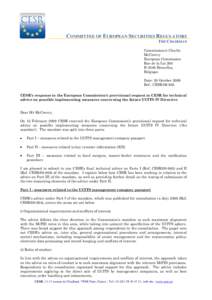 COMMITTEE OF EUROPEAN SECURITIES REGULATORS THE CHAIRMAN Commissioner Charlie McCreevy European Commission Rue de la Loi 200