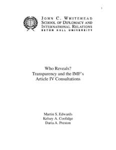 1  Who Reveals? Transparency and the IMF’s Article IV Consultations
