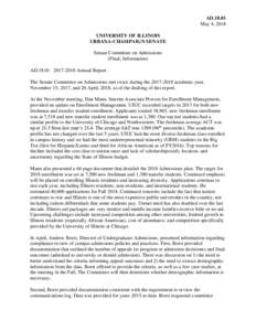 ADMay 4, 2018 UNIVERSITY OF ILLINOIS URBANA-CHAMPAIGN SENATE Senate Committee on Admissions (Final; Information)