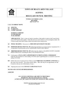 TOWN OF BEAUX ARTS VILLAGE AGENDA REGULAR COUNCIL MEETING TUESDAY OCTOBER 14, 2014 HILLBERGSE 29th ST