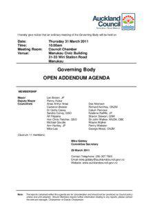 Governing Body Addendum Agenda - 31 March 2011