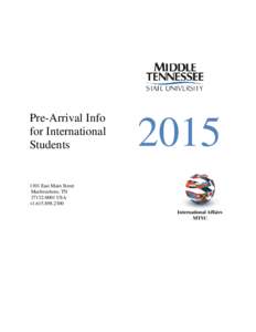 Pre-Arrival Info for International Students 2015