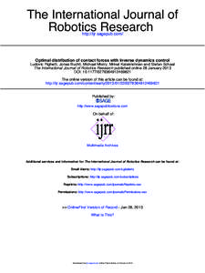 The International Journal of Robotics Research http://ijr.sagepub.com/ Optimal distribution of contact forces with inverse dynamics control