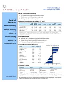 International Equity 2007 First Quarter Report ® Market Environment Highlights