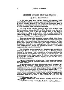 HERBERT HOOVER AND THE OSAGES By L a k e Morse Whitham In the sazne week when Herbert Hoover, thirty-second President of the United States, accepted appointment by President Truman to survey the food situation in the U.S