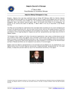 Microsoft Word - Assyrian Bishop Kidnapped in Iraq - 3 March 2008.doc