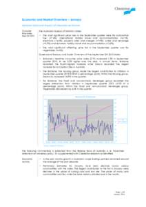 Economic and Market Overview – January National Data and Impact of International Factors Consumer Price Index Sept Qtr 2013