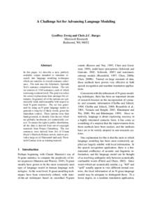 A Challenge Set for Advancing Language Modeling  Geoffrey Zweig and Chris J.C. Burges Microsoft Research Redmond, WA 98052