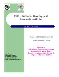 CSIR-  CSIR – National Geophysical Research Institute TENDER DOCUMENT
