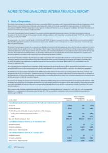 NOTES TO THE UNAUDITED INTERIM FINANCIAL REPORT 1	 Basis of Preparation This interim financial report is unaudited, but has been reviewed by KPMG in accordance with Hong Kong Standard on Review Engagements 2410, Review o