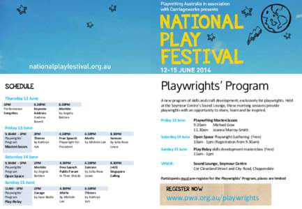 Playwrights’ Program  SCHEDULE Thursday 12 June 3PM Performance