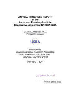 ANNUAL PROGRESS REPORT of the Lunar and Planetary Institute
