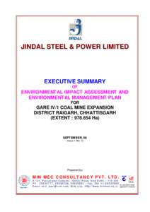 JINDAL STEEL & POWER LIMITED  EXECUTIVE SUMMARY OF  ENVIRONMENTAL IMPACT ASSESSMENT AND