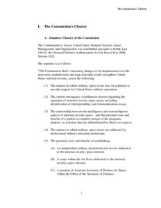 The Commission’s Charter  I. The Commission’s Charter A. Statutory Charter of the Commission