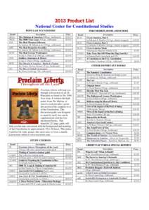 2013 Product List National Center for Constitutional Studies POPULAR NCCS BOOKS Item# MOA 5KYL