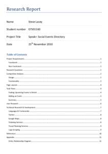 Research Report Name Steve Lacey  Student number