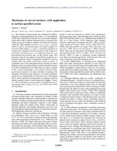 GEOPHYSICAL RESEARCH LETTERS, VOL. 38, L20303, doi:2011GL049354, 2011  Mechanics of curved surfaces, with application to surface‐parallel cracks Stephen J. Martel1 Received 19 August 2011; revised 14 September 
