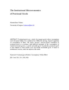 The Institutional Microeconomics of Positional Goods Massimiliano Vatiero University of Lugano ([removed])