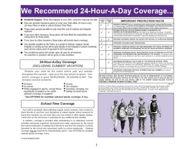 We Recommend 24-Hour-A-Day Coverage... ■ Accidents happen! When they happen to your child, someone must pay the bills. ■ Here are Accident insurance plans to cover your child either 24 hours a day (24-Hour Plan) or w