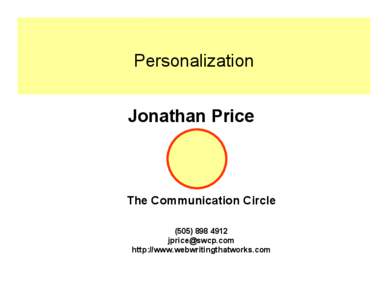 Personalization  Personalization Jonathan Price  The Communication Circle