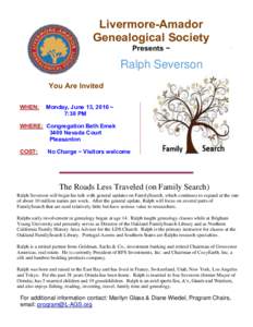 Livermore-Amador Genealogical Society Presents ~ \